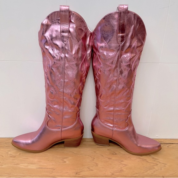 Pink Metallic Cowgirl Boots 8 Heeled Tall Barbie Pink Western Heeled Boot - Picture 4 of 9